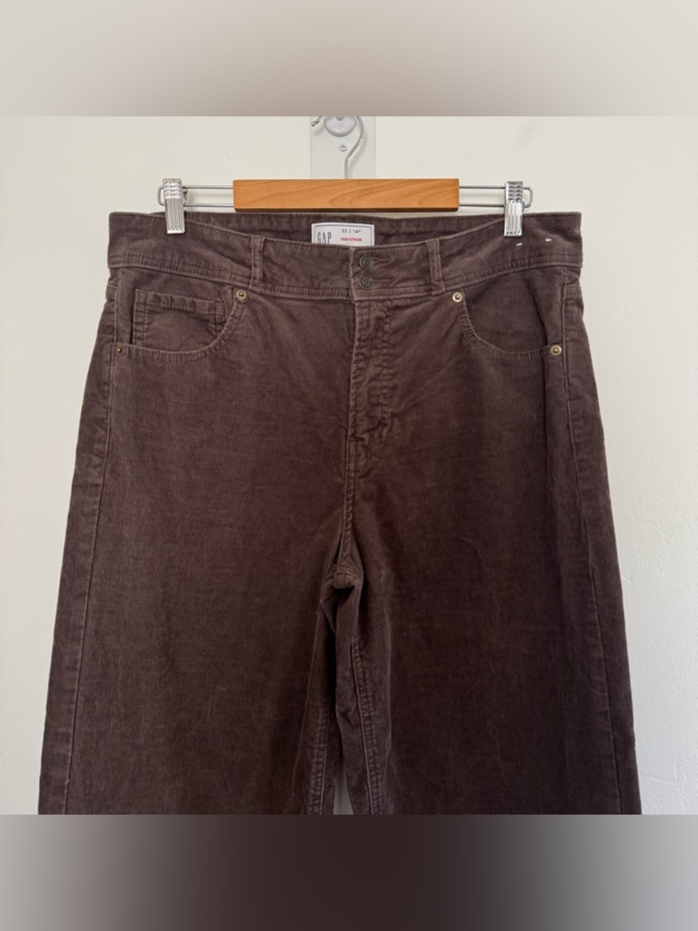 GAP High Rise Corduroy Stride Wide-Leg Pants Basic Brown - Picture 6 of 12